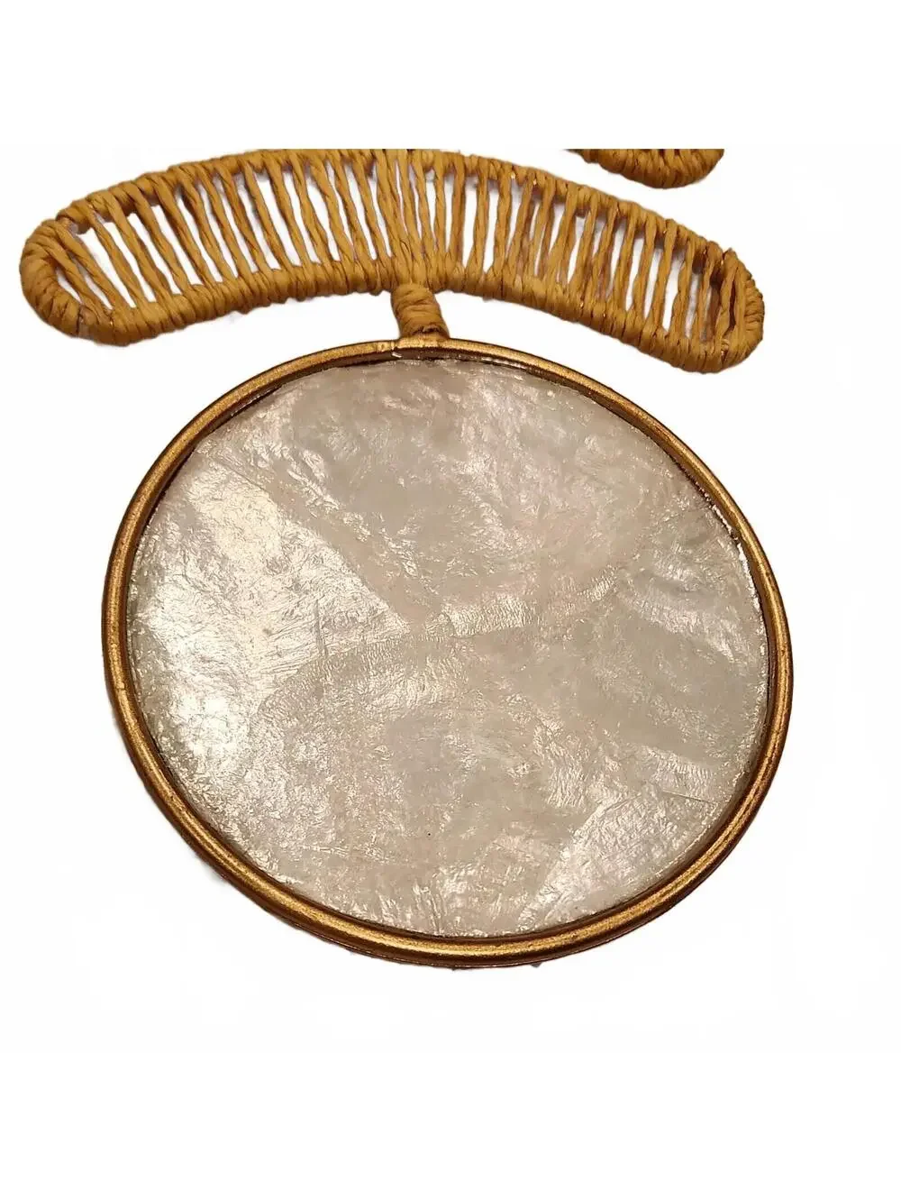 World Market Woven Paper Rope Rattan Wall Hanging Decor Gold Capiz Shell Boho